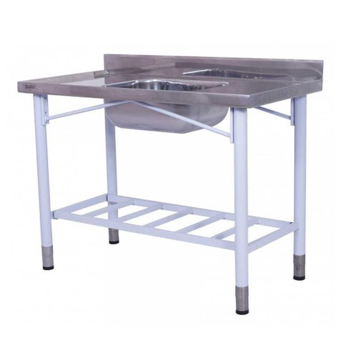 Mesa Tampo Inox 2,00mt com Cuba 50x40x20cm Estrutura e Grade Pintada 554gr - Benfati