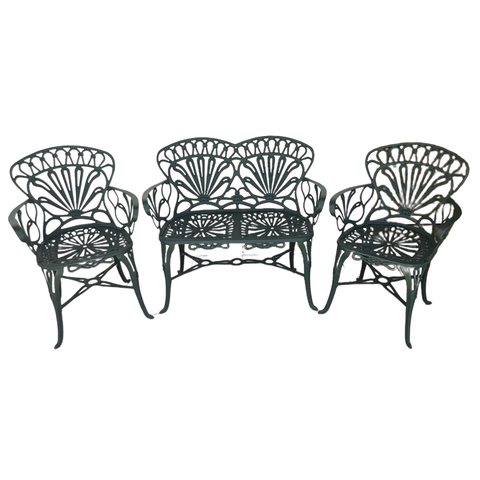 Conjunto de Jardim com Banco 2 Lugares e 2 Poltronas Primavera Verde Fosco em Alumínio Unifer Móveis