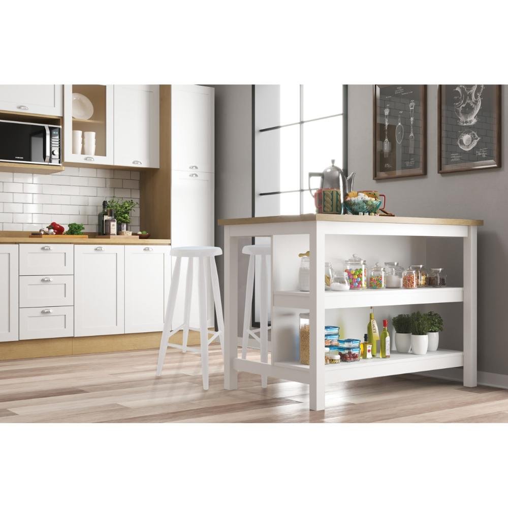 Bancada Gourmet Ilha Cozinha c ilumina Ditália 2Prat CD-1019 cor:branco ...