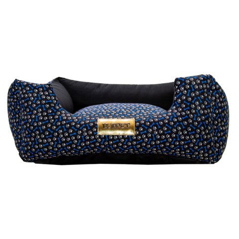 Cama Quadrada para Cachorro ou Gato Luppet Luxo Azul Osso M