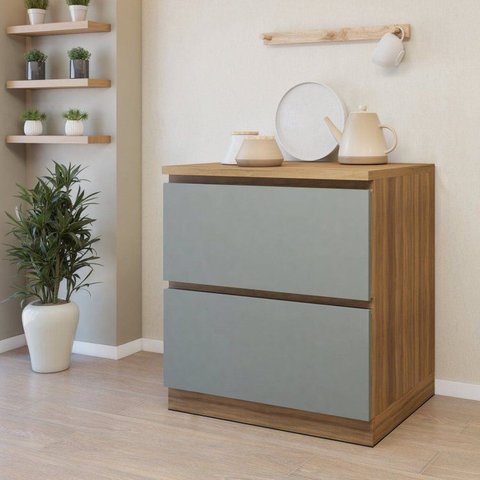 Balcão 1 Porta 1 Gaveta com Rodapé 70cm 100% MDF Rainha Verde/Nature