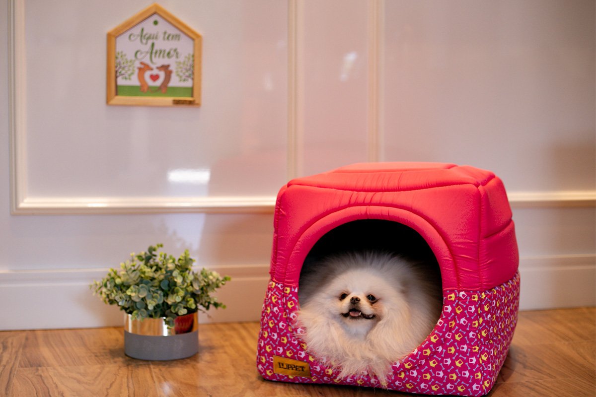 Cama Iglu e Toca Para Cachorro Luppet Luxo Rosa Xadrez