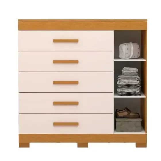 Ver imagem 3 de Cômoda Rayane Acp com 5 Gavetas e Sapateira - Cinamomo/off White