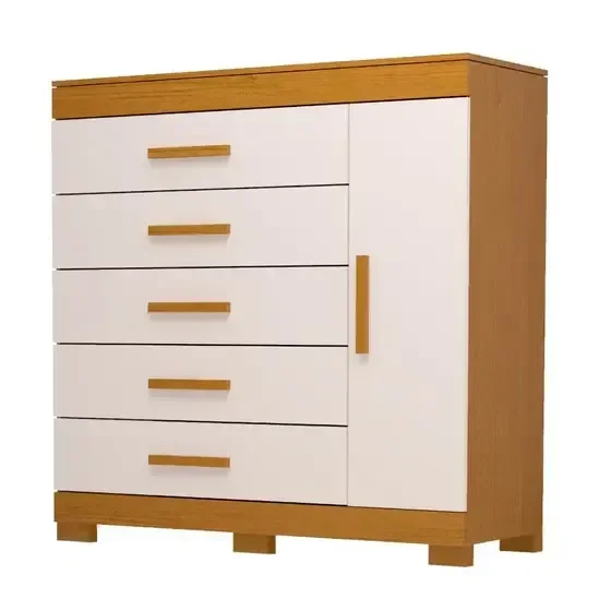 Ver imagem 1 de Cômoda Rayane Acp com 5 Gavetas e Sapateira - Cinamomo/off White