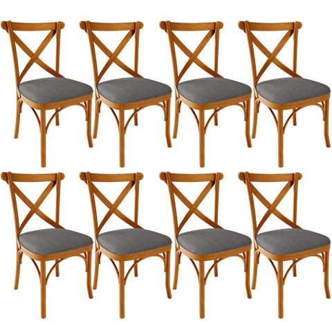 Kit 08 Cadeiras Para Sala de Jantar e Estar Living Estofada Ávila L02 Linho Cinza Escuro - Lyam Lyam