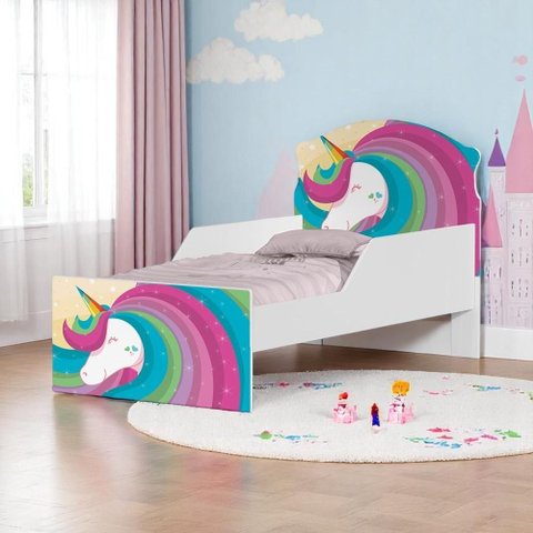Cama Infantil Tick Unicórnio Arco Íris com Colchão