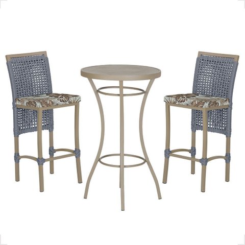Mesa Bistrô e 2 Banquetas Roma Fendi Corda Náutica Estofado 6 Trama Original