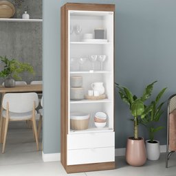 Cristaleira 2 Portas 2 Gavetas Castanho/branco Bh 06 - Brv Móveis - 1