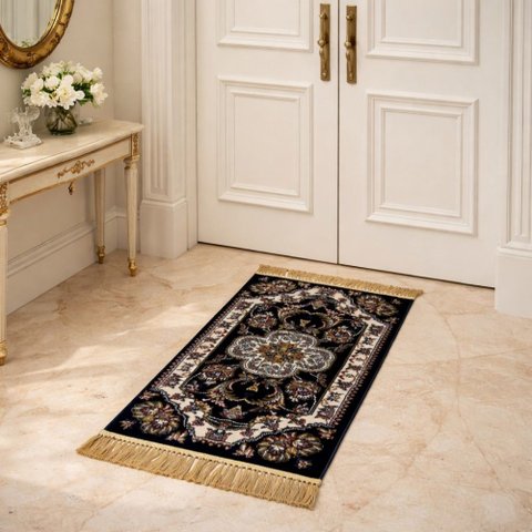 Tapete Persa Royal Azul Marinho 50x100cm Fio Acetinado - Ideal para Quarto e Sala