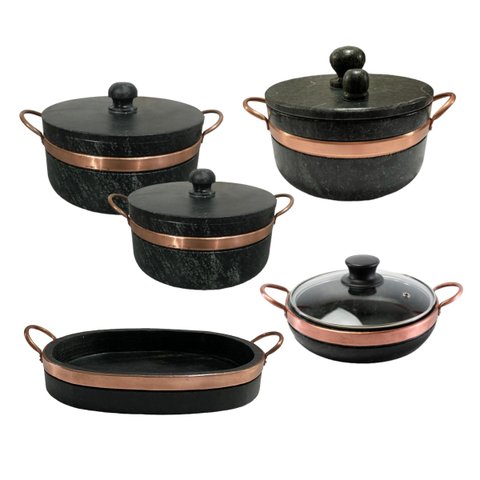 Jogo de Panelas Pedra Sabão 05 Peças a Panela de Pedra Jogo de Panelas 05 Peças