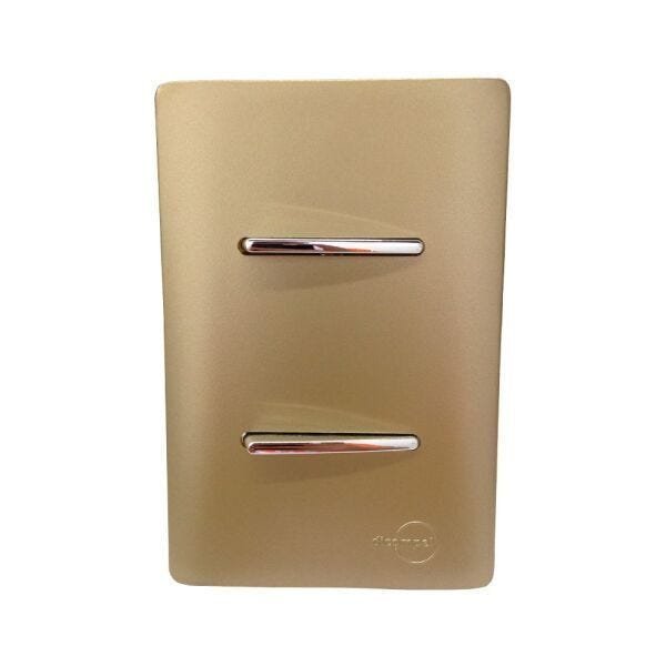 2 Interruptores Paralelo Horizontal Cromados Com Placa 4x2 Dourada - Novara Colors icn - 2