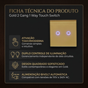 Ver imagem 2 de Interruptor Touch Gold 2GANG 1WAY Sensor Inteligente Digital