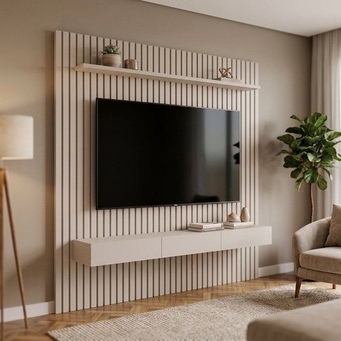 Painel Ripado para TV até 84 Polegadas 100% MDF 230CMX220CM Off White