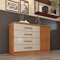 Cômoda Ripada Barcelona C/ Sapateira 4 Gavetas com 1 Porta Tcil Móveis Cômoda Barcelona Ripada Cinam - 1