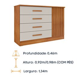 Cômoda Ripada Barcelona C/ Sapateira 4 Gavetas com 1 Porta Tcil Móveis Cômoda Barcelona Ripada Cinam - 6
