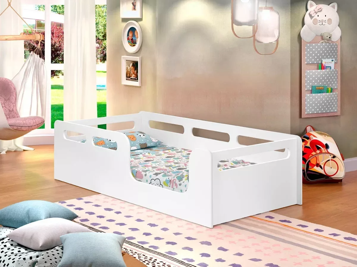 Cama Solteiro Montessoriana com Grade e Colchão 188x88 (Planet) - 2