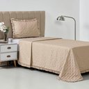 Ver imagem 5 de Kit Cobre Leito Elegance Solteiro Microfibra 200 Fios 100% Poliéster com Babado Bege Casa Scarpa