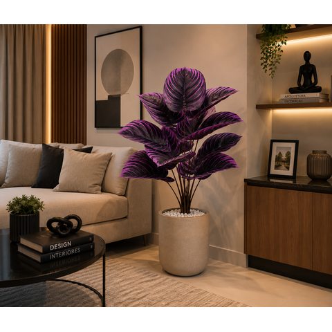 Planta Artificial Decorativa Calathea Roxa com 12 Folhas – 60 cm