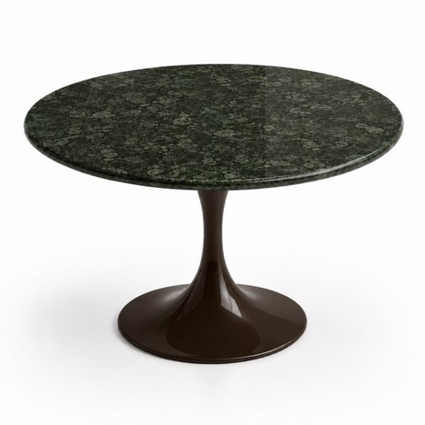 Mesa de Jantar Saarinen Redonda 80 cm Tampo Mármore Verde Guatemala Base Laca Marrom Cacau