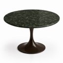 Ver imagem 1 de Mesa de Jantar Saarinen Redonda 80 cm Tampo Mármore Verde Guatemala Base Laca Marrom Cacau