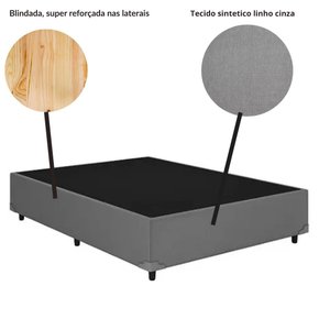 Base Cama Box Casal Blindada - 138x188x42:cinza Linho