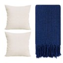 Ver imagem 1 de Kit 2 Capas de Almofada Linho 42x42cm + Manta de Sofá Azul