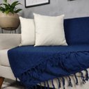 Ver imagem 3 de Kit 2 Capas de Almofada Linho 42x42cm + Manta de Sofá Azul