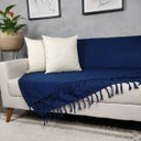 Ver imagem 2 de Kit 2 Capas de Almofada Linho 42x42cm + Manta de Sofá Azul