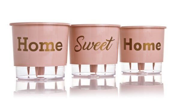 Conjunto 3 Vasos Autoirrigáveis Pequeno Coleção Wishes N2 HOME SWEET HOME cor Rosa Quartz - 2