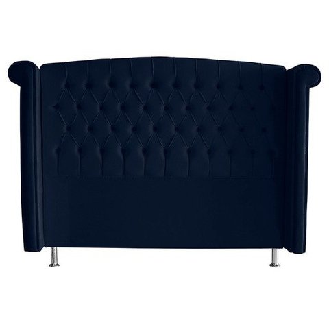 Cabeceira de Cama Box Toquio Casal 140 Cm Suede Azul Marinho Ec Móveis
