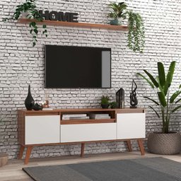 Rack com Prateleira 150cm Mdf Nogal com Branco Dallas - On Móveis - 1