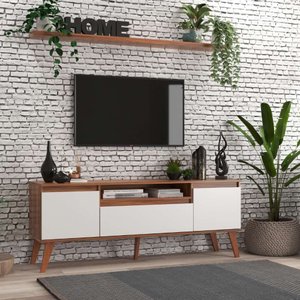 Rack com Prateleira 150cm Mdf Nogal com Branco Dallas - On Móveis