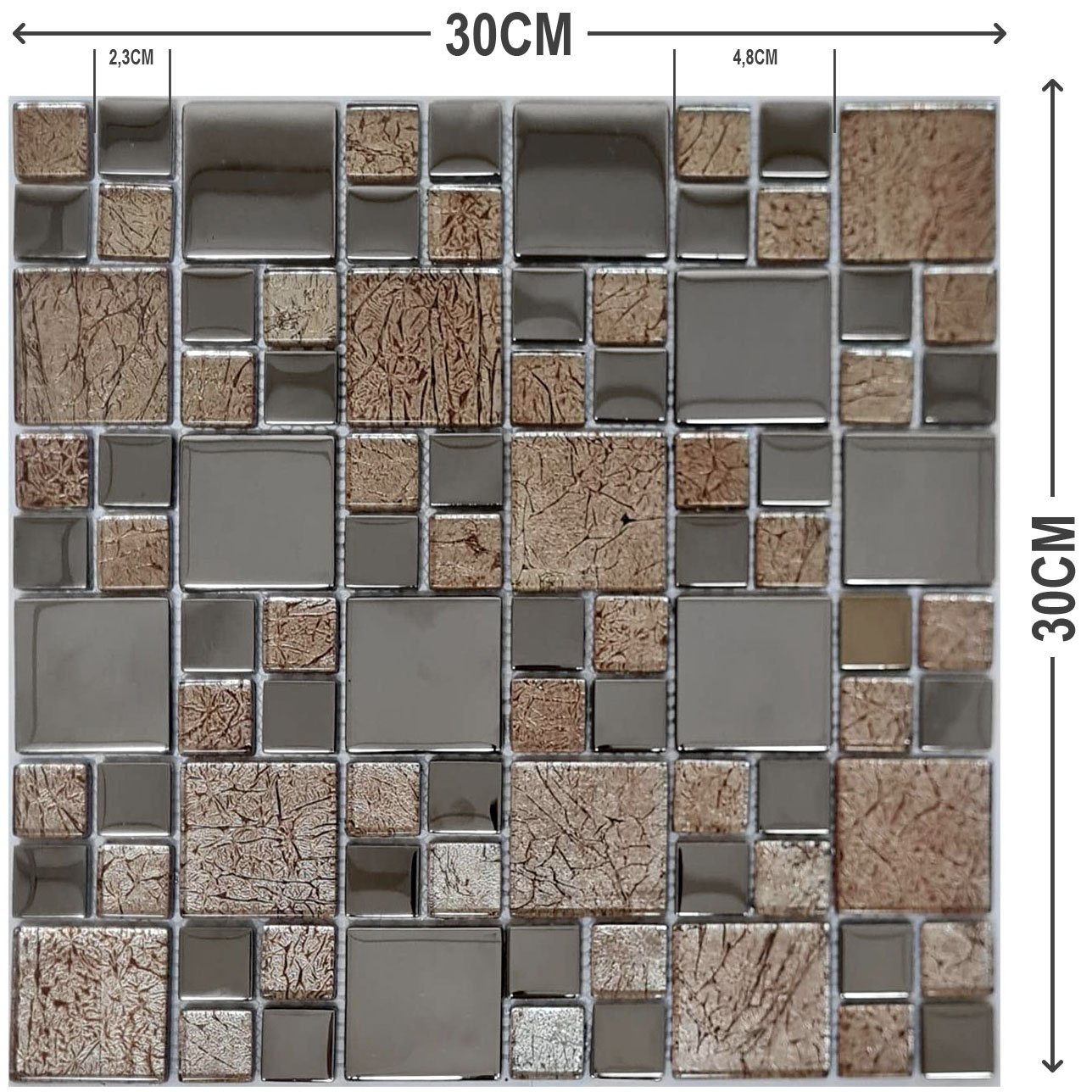 Kit 3 Unidades Pastilha de Vidro Cristal Cromo Prata 30x30cm - 6