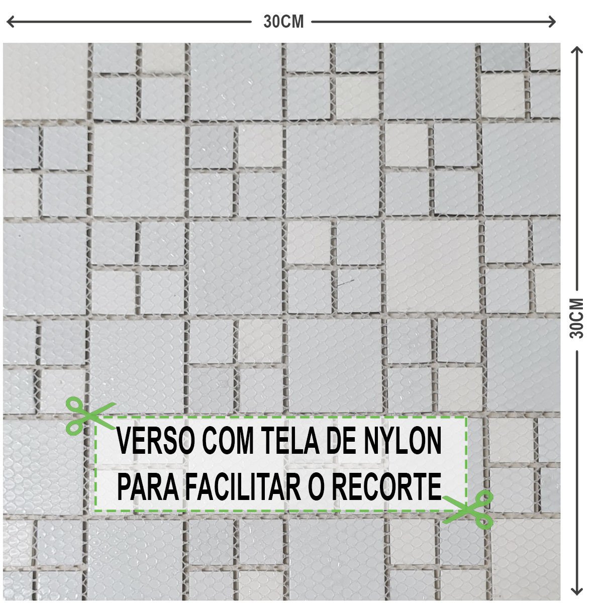 Kit 3 Unidades Pastilha de Vidro Cristal Cromo Prata 30x30cm - 7