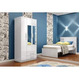 Quarto Infantil com Guarda-Roupa com Espelho Londres e Cama Selfie Espresso Móveis Flex Color - 1