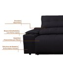 Ver imagem 6 de Sofá com Porta Copos Carregador USB Ret Rec Arizona 2,50m Velosuede - Netsofas - Preto
