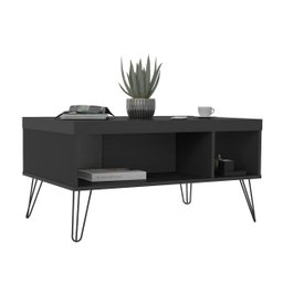 Mesa de Centro Liberty Preto com 2 Nichos e Pés - Artely 004216 - 2