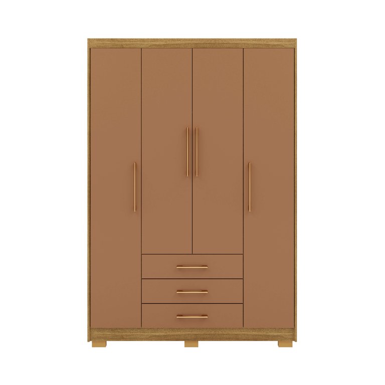 Guarda Roupa Solteiro Ep 4 Portas e 3 Gavetas Ideal para Quartos Pequenos:nature-camarim