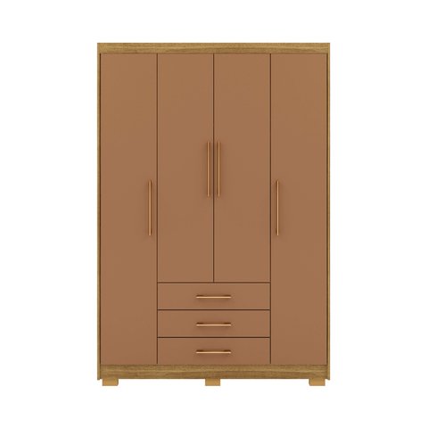 Guarda Roupa Solteiro Ep 4 Portas e 3 Gavetas Ideal para Quartos Pequenos:Nature-Camarim