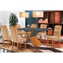 Ver imagem 1 de Conjunto: Mesa de Cozinha Imperatriz Tampo Madeirado C/ Vidro Curvo 180x90 e 6 Cadeiras Imperatriz