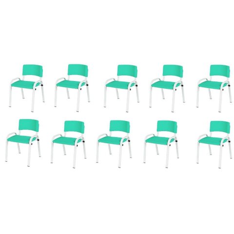Kit 10 Cadeiras Infantil Iso, Escola, Base Branco-verde Água
