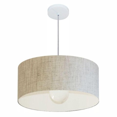 Lustre Pendente Cilíndrico Md-4052 Cúpula em Tecido 50x21cm Rustico Bege - Bivolt