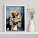Ver imagem 2 de Quadro Cachorro no Banheiro Lendo Jornal 24x18cm - com Vidro:madeira Branca