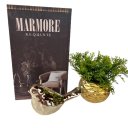 Ver imagem 1 de Livro decorativo 'Marmore', vaso dourado e pássaro cerâmico