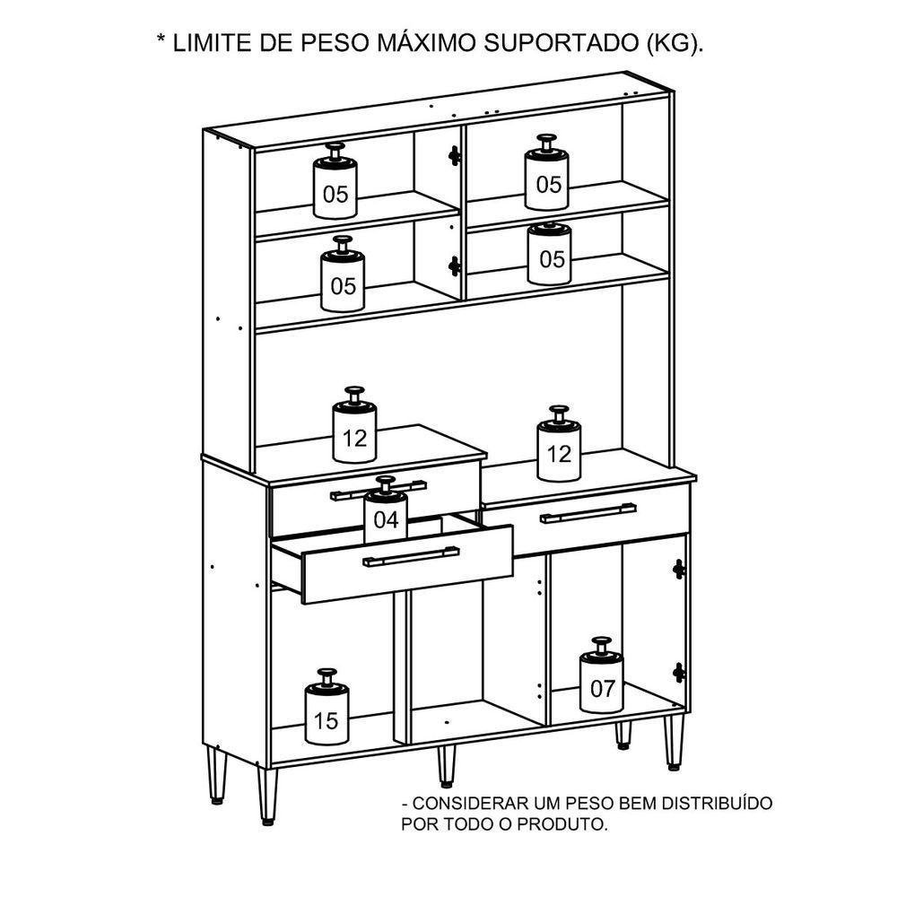 Armário De Cozinha Branco/white Petróleo 6 Portas 3 Gavetas - 3