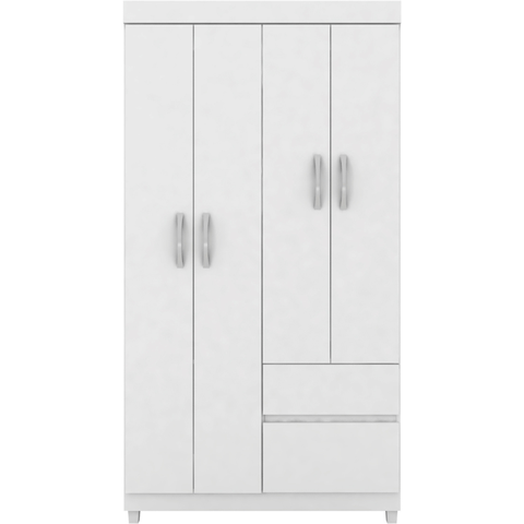 Guarda-Roupa Solteiro 4 Portas 2 Gavetas Flor Branco/Rosa