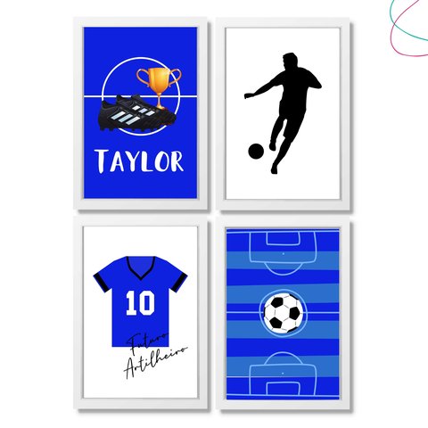 Kit com 4 Quadros Decorativos Infantil Futebol:branca