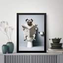 Ver imagem 1 de Quadro Pug com Jornal no Banheiro 45x34cm:moldura Branca