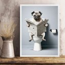 Ver imagem 2 de Quadro Pug com Jornal no Banheiro 45x34cm:moldura Branca