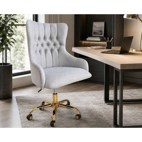 Cadeira Poltrona Home Office Helena Capitonê Base com Rodinhas Dourada